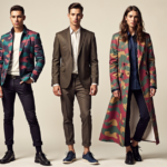 A diverse group of stylish individuals wearing camo-patterned blazers and coats, blending military aesthetics with modern gay fashion. Their outfits showcase a mix of streetwear, luxury, and casual styles, highlighting the versatility of camouflage in LGBTQ+ and mainstream fashion.